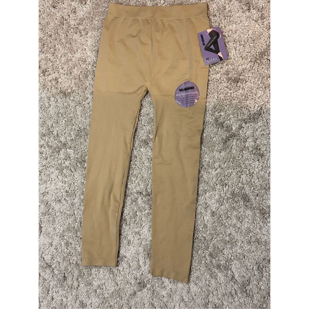 NEW WITH TAGS Soho Girls SO skinny, BODY SLIMMING LEGGINGS TAN Elastic Waist Str